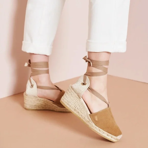 Brown Espadrille Wedge Sandals with Ankle Wrap - Picture 3 of 7